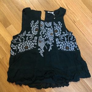 Anthropologie Green Embroidered Swing Tank, L